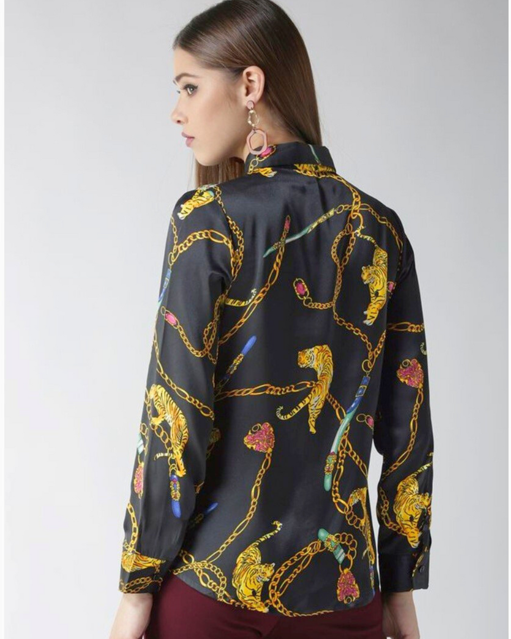 Satin Printed Long Sleeves Shirt