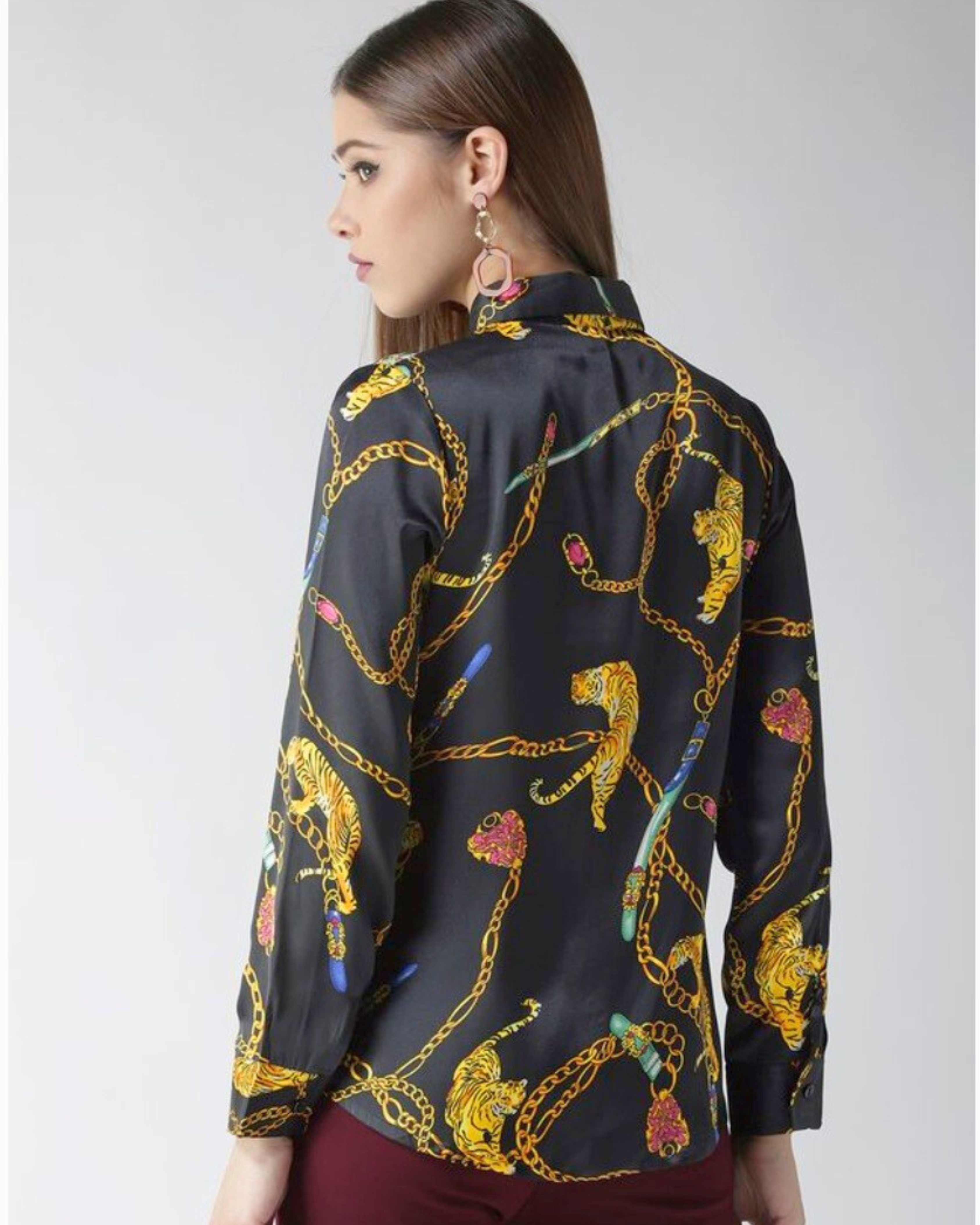Satin Printed Long Sleeves Shirt