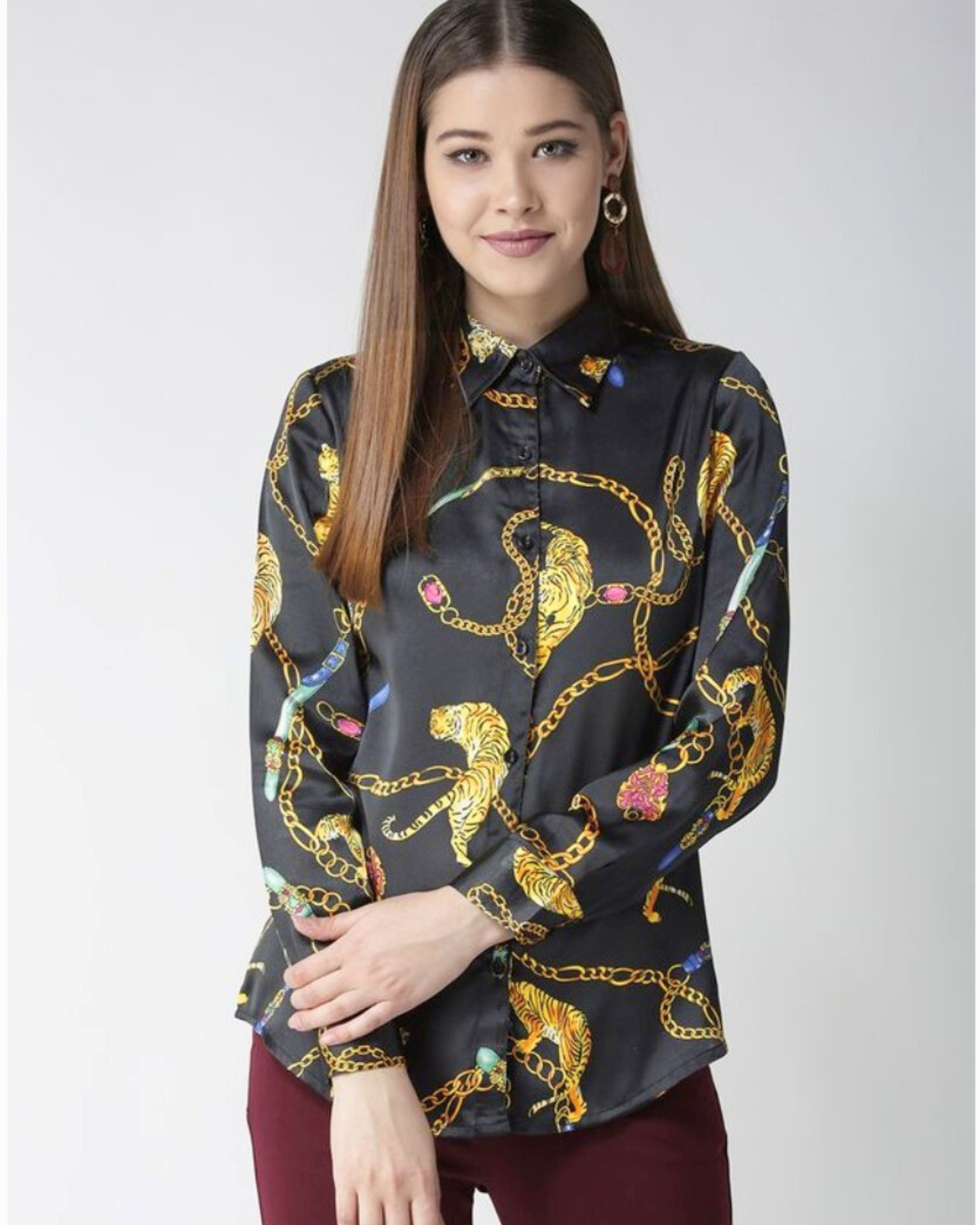 Satin Printed Long Sleeves Shirt