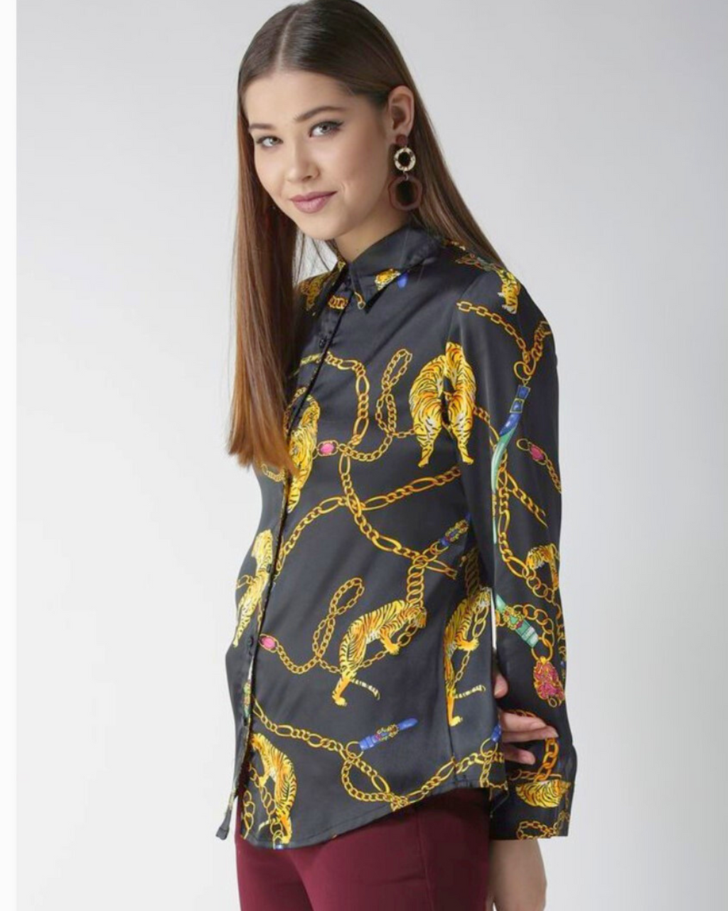 Satin Printed Long Sleeves Shirt