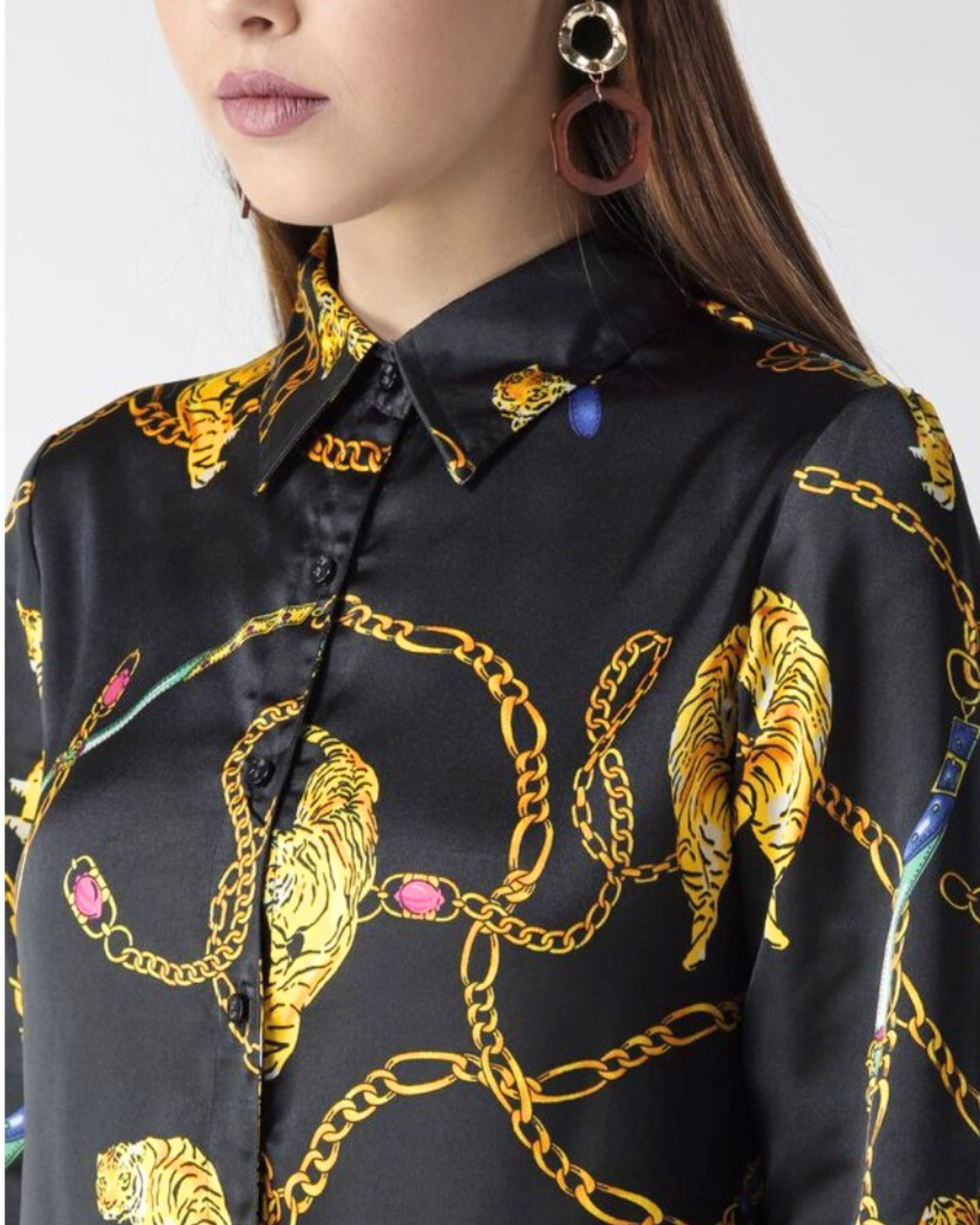Satin Printed Long Sleeves Shirt