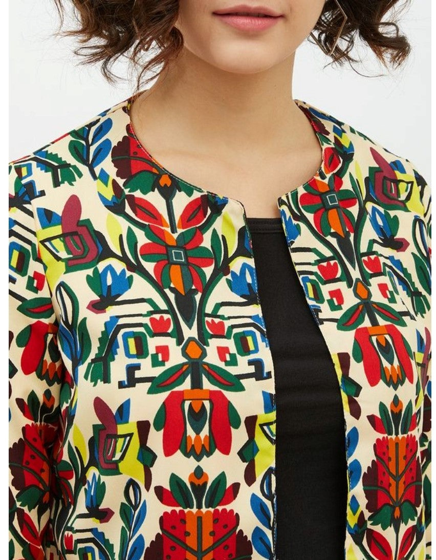 Women's Polyester Floral 3-4th Sleeves Shrug (Multicolor)