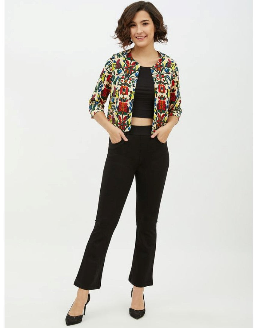 Women's Polyester Floral 3-4th Sleeves Shrug (Multicolor)